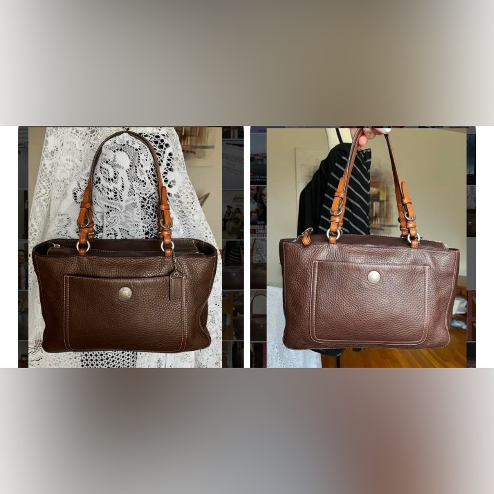 Coach Brown Leather Shoulder Bag with Tan Handles - Picture 3 of 16